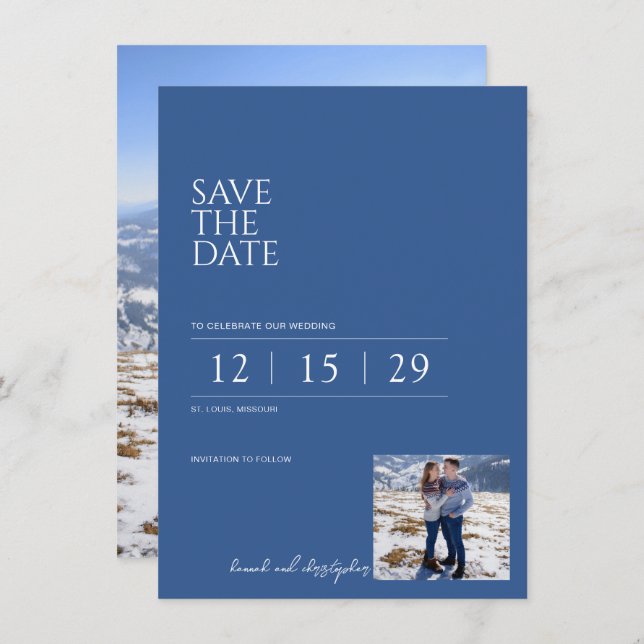 Beautiful Blue Wedding Save The Date (Front/Back)