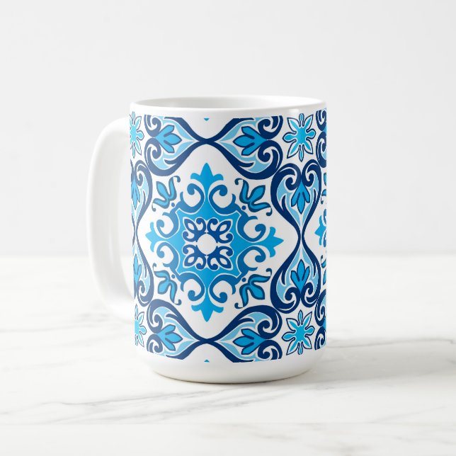 💙🤍 Beautiful blue - white Azulejos X, Coffee Mug (Front Left)