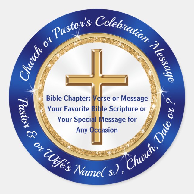 Beautiful Blue White Gold Custom, Church Stickers (Front)