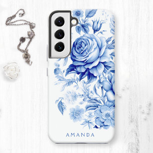 Beautiful Blue/White Personalised Roses Samsung Galaxy Case