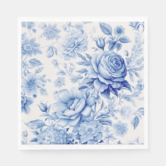 Beautiful Blue & White Roses & Wildflowers Napkin (Front)