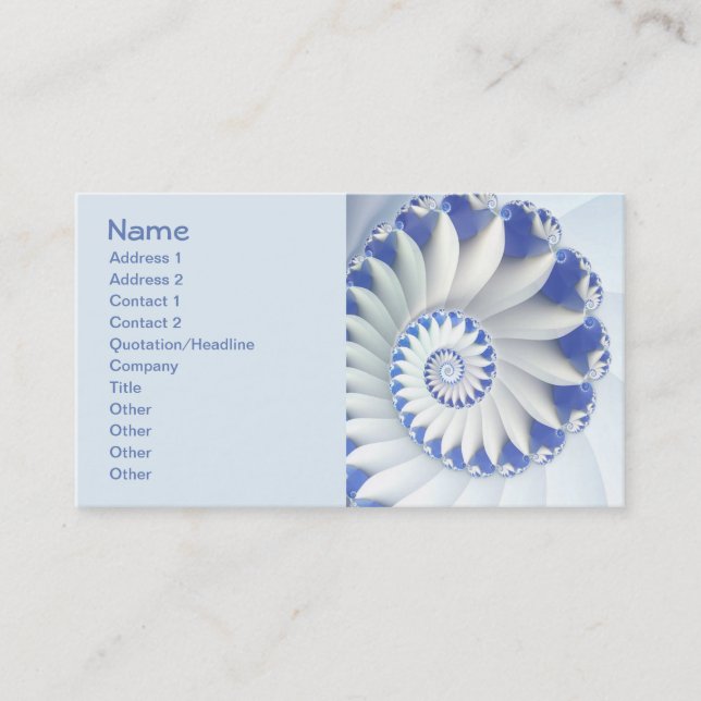 Beautiful Blue & White Sea Shell Fine Fractal Art Business Card (Front)
