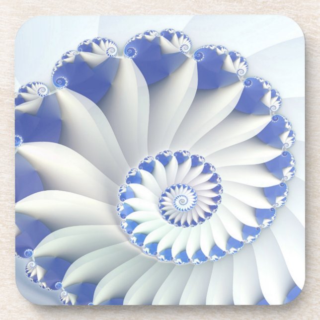 Beautiful Blue & White Sea Shell Fine Fractal Art Coaster (Front)