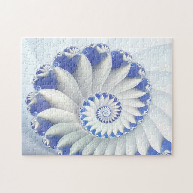 Beautiful Blue & White Sea Shell Fine Fractal Art Jigsaw Puzzle (Horizontal)
