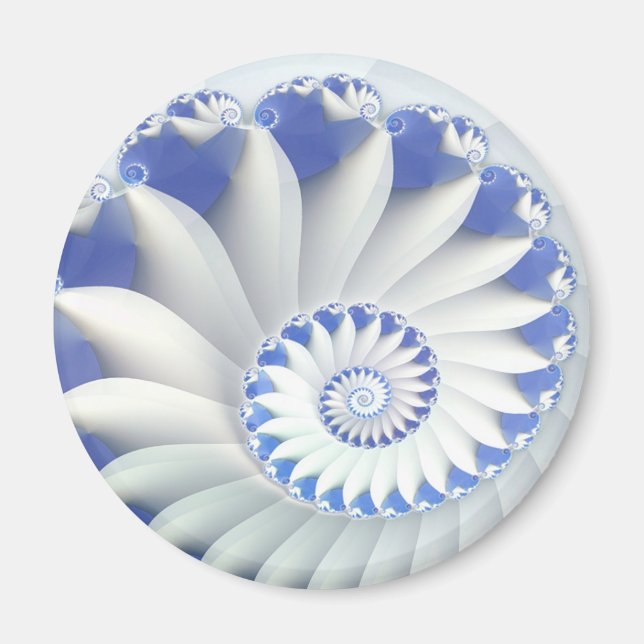 Beautiful Blue & White Sea Shell Fine Fractal Art Magnet (Front)