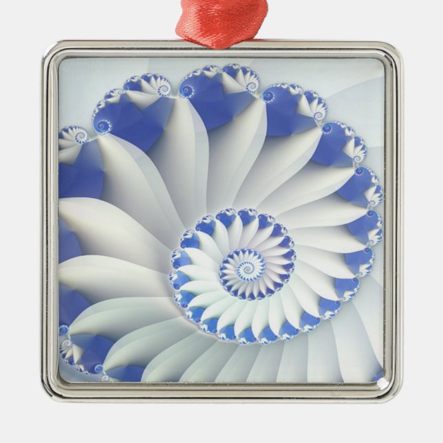 Beautiful Blue & White Sea Shell Fine Fractal Art Metal Tree Decoration (Front)