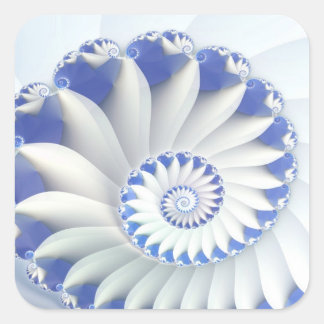 Beautiful Blue & White Sea Shell Fine Fractal Art Square Sticker