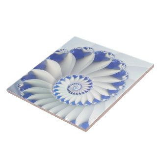 Beautiful Blue & White Sea Shell Fine Fractal Art Tile