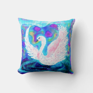 Beautiful Blue White Swan Fantasy Cushion
