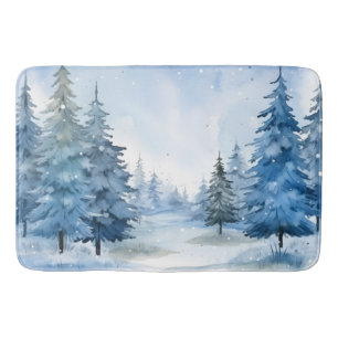Beautiful Blue Winter Woods Scene Bath Mat