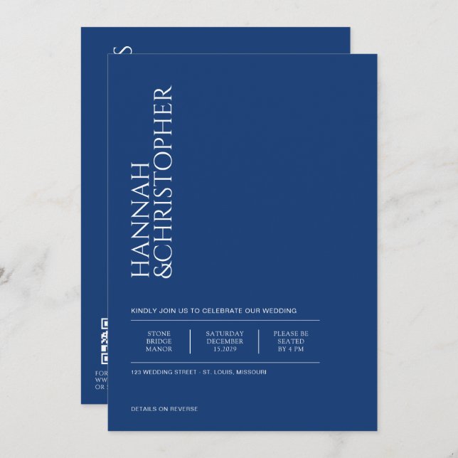 Beautiful Blue with Details & QR Code Wedding Invitation (Front/Back)