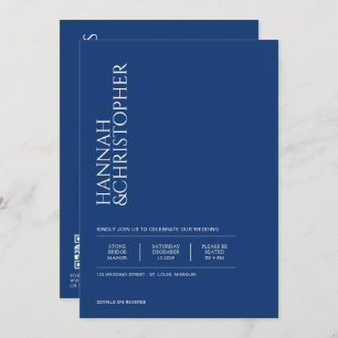 Beautiful Blue with Details & QR Code Wedding Invitation