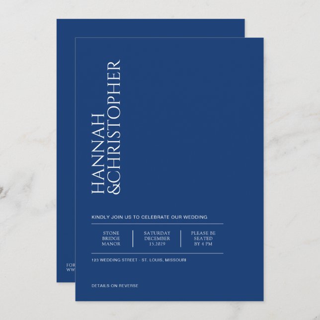 Beautiful Blue with Details Wedding Invitation (Front/Back)