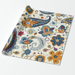 Beautiful Blue Yellow  Paisley Pattern  Wrapping Paper