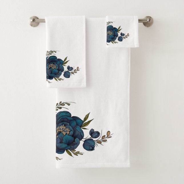 Beautiful Blue & Yellow peonies Bath Towel Set (Insitu)