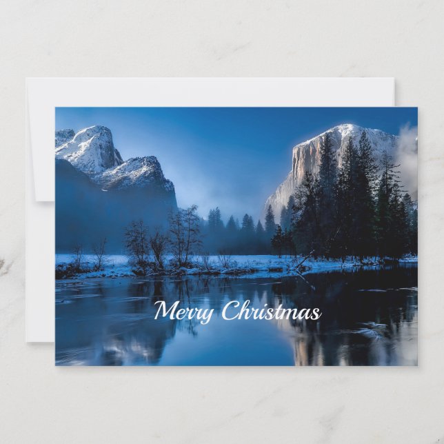Beautiful Blue Yellowstone Christmas Flat Holiday Card (Front)