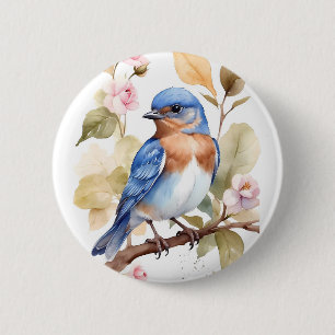 Beautiful Bluebird Watercolor Painting 6 Cm Round Badge