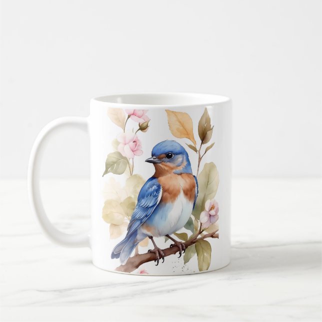 Beautiful Bluebird Watercolor Painting Coffee Mug (Left)