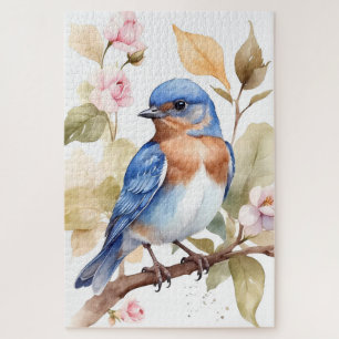 Beautiful Bluebird Watercolor Painting Jigsaw Puzzle