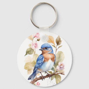 Beautiful Bluebird Watercolor Painting Key Ring