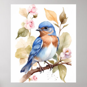 Beautiful Bluebird Watercolor Painting Poster