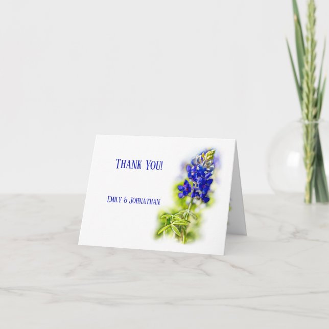 Beautiful Bluebonnet Floral, Modern Wedding, Thank You Card (Front)