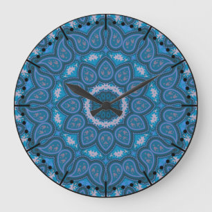 Beautiful Blues Boho Paisley Large Clock