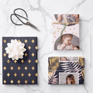 Beautiful Blush and Blue Photo Holiday Wrapping Paper Sheet