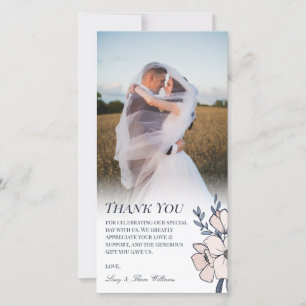 Beautiful Blush & Blue Flowers Wedding Thank You Card