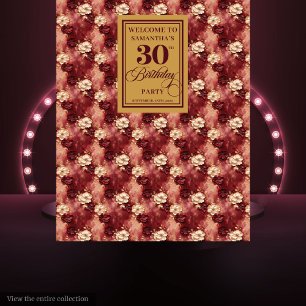 Beautiful Blush Burgundy Gold 30th Birthday Banner Tapestry