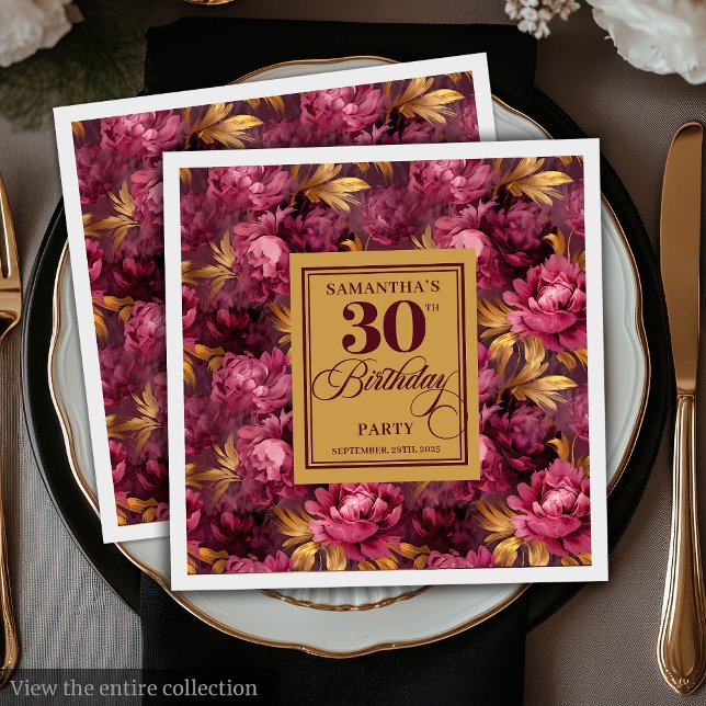 Beautiful Blush Burgundy Gold 30th Birthday Party Napkin (Beautiful Blush Burgundy Gold 30th Birthday Party Napkins )