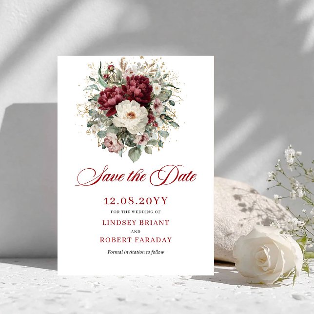 Beautiful Blush Burgundy Save The Date Card (Beautiful Blush Burgundy Save The Date Card)