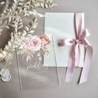 Beautiful Blush & Dusty Rose Frosted Wedding Acrylic Invitations