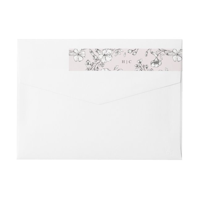 Beautiful Blush Floral Monogram Sketched Address Wrap Around Label (Back)