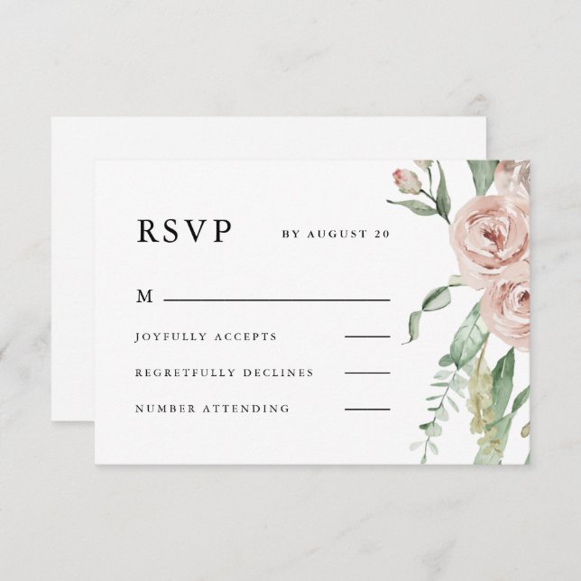 Beautiful Blush Floral Wedding  RSVP Card (Front/Back)