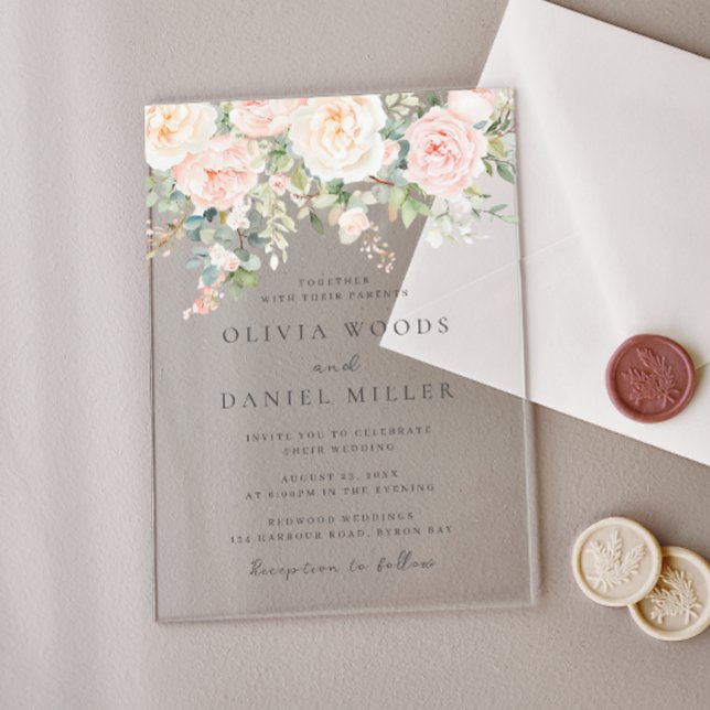 Beautiful Blush Flowers Spring Wedding Acrylic Invitations (Creator Uploaded)