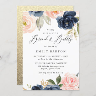 Beautiful Blush Navy Bridal Shower Brunch & Bubbly Invitation