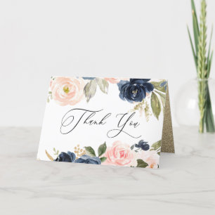 Beautiful Blush & Navy Floral Spring Wedding Thank You Card