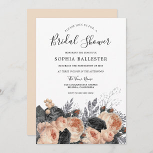Beautiful Blush Peach Elegant Floral Bridal Shower Invitation
