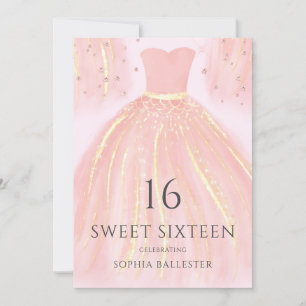 Beautiful Blush Pink Mermaid Dress Sweet 16 Party Invitation
