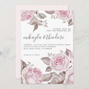 Beautiful Blush Pink Watercolor Roses Wedding Invitation