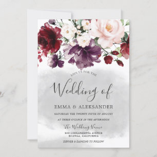 Beautiful Blush Watercolor Botanical Wedding Invitation