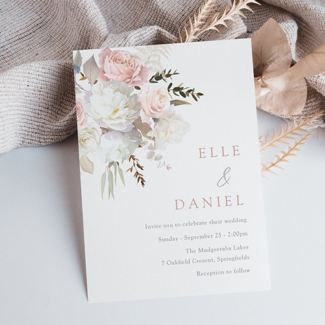 Beautiful Blush & White Floral Wedding  Invitation (Creator Uploaded)