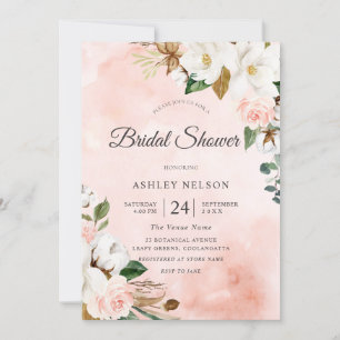 Beautiful Blush & White Flowers Bridal Shower Invitation