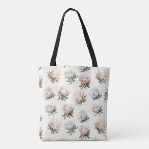 Beautiful blush white king protea flower pattern tote bag