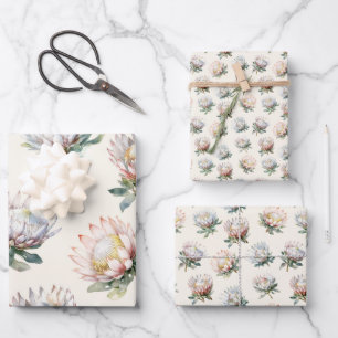Beautiful blush white king protea flower pattern wrapping paper sheet