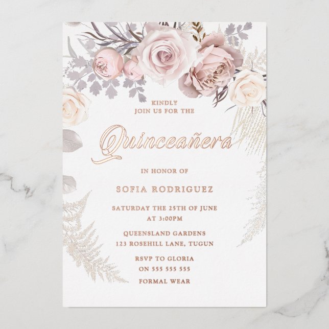 Beautiful Blush Wreath Rose Gold Quinceanera Party (Front)