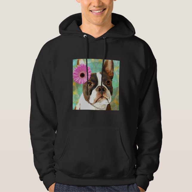 Beautiful Blushing Bride Boston Terrier Dog Art Hoodie (Front)