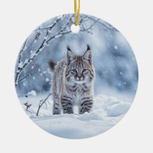 Beautiful Bobcat in Snow Christmas Ceramic Ornament