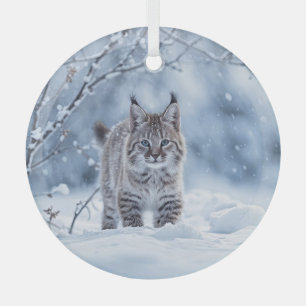 Beautiful Bobcat Wilderness Christmas Glass Tree Decoration
